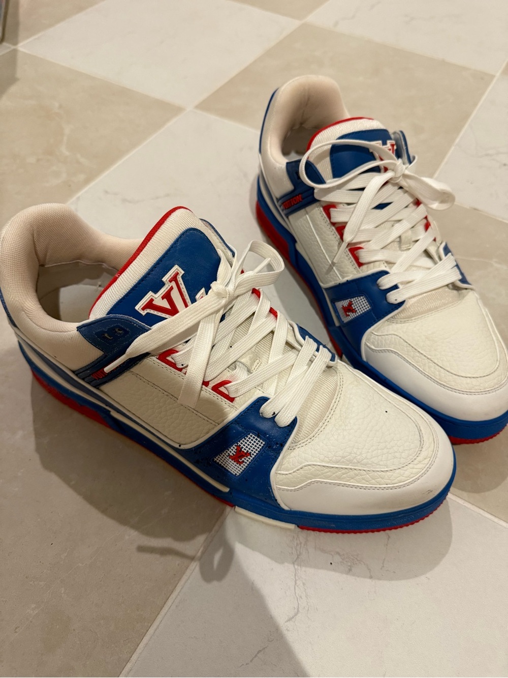 Louis Vuitton Men’s Sneakers – White / Blue / Red 10